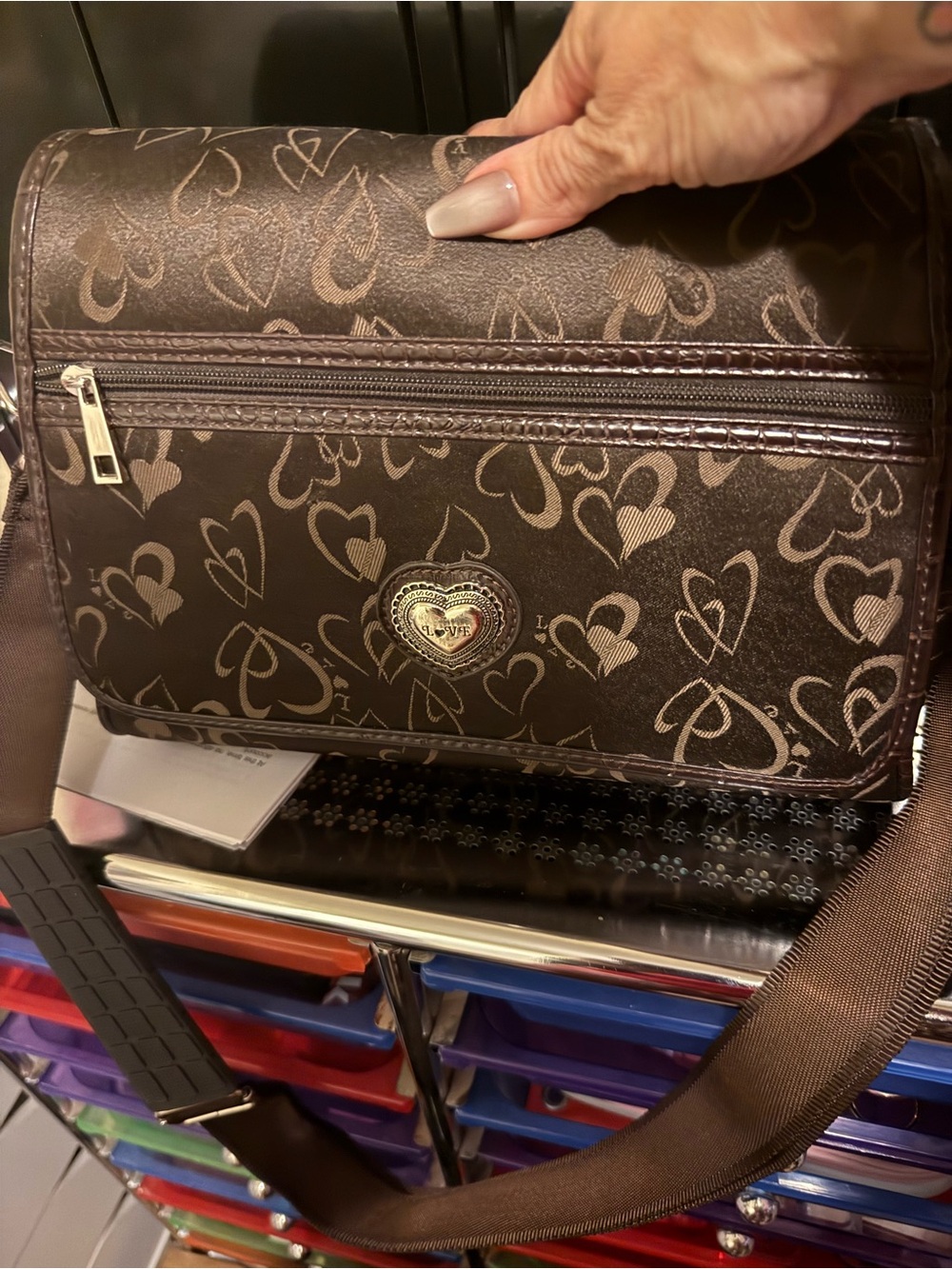 Source Unknown Brown Heart-Print Crossbody Bag